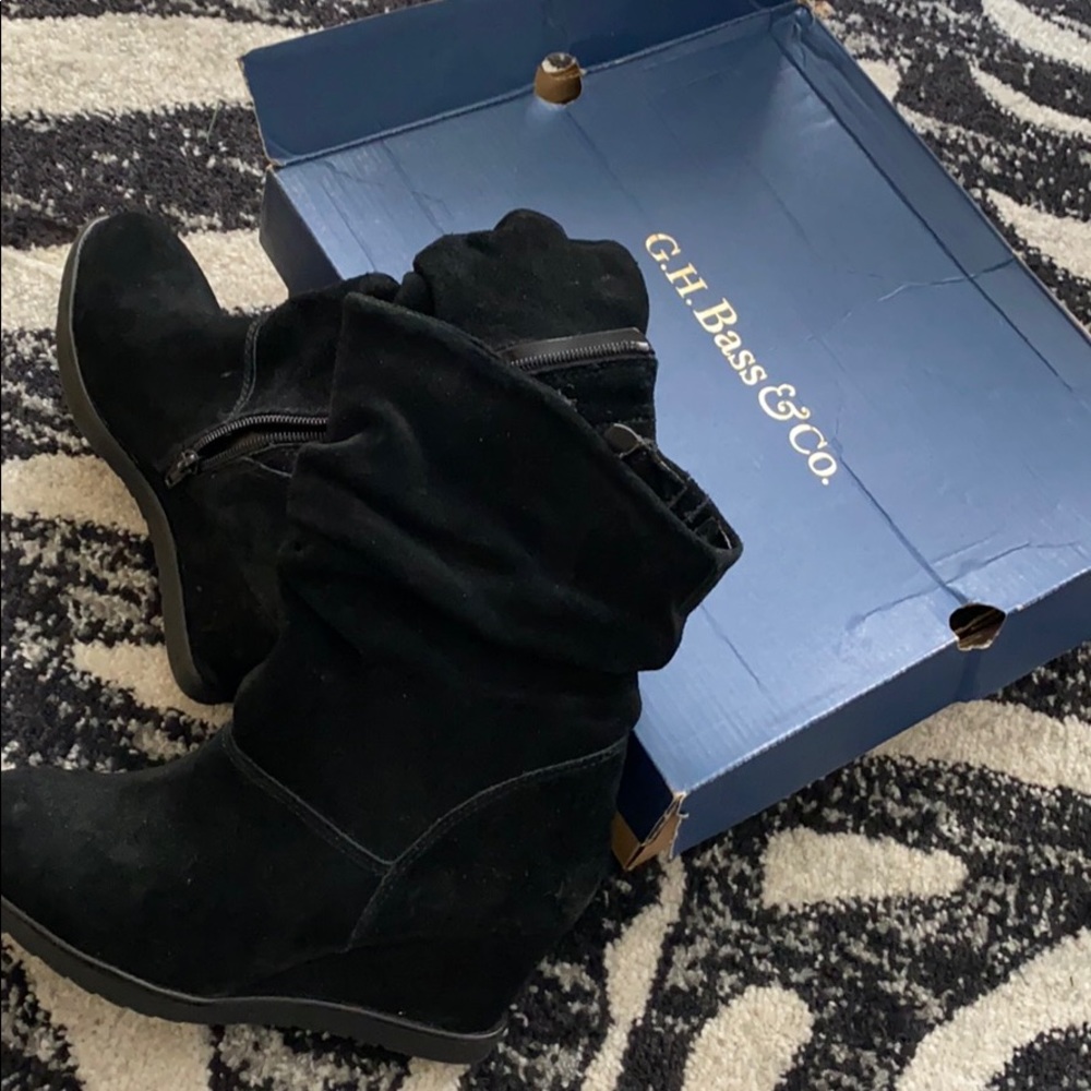 bass and co leather wedged boots